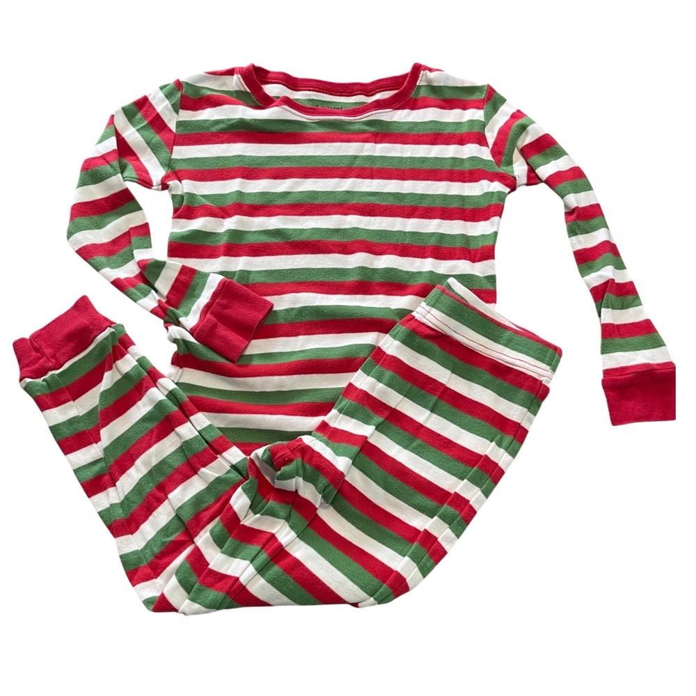 Leveret Pajama Set Kid 8 Years Red Green Holiday Festive Striped Snug Fit Cotton